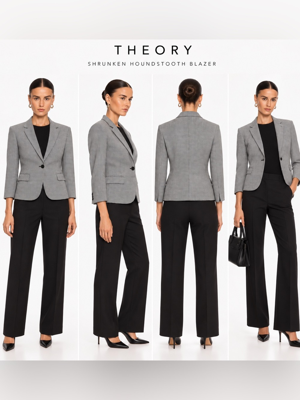 Theory Shrunken Houndstooth Blazer Black White Size 6 $395